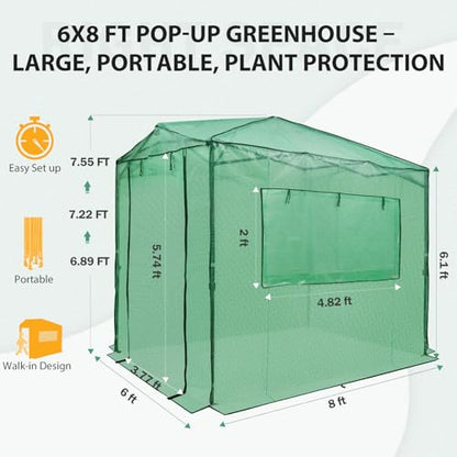 EAGLE PEAK 8x6 Easy Setup Pop Up Greenhouse, Clear/Green - color: Clear/Green, size: 8x6