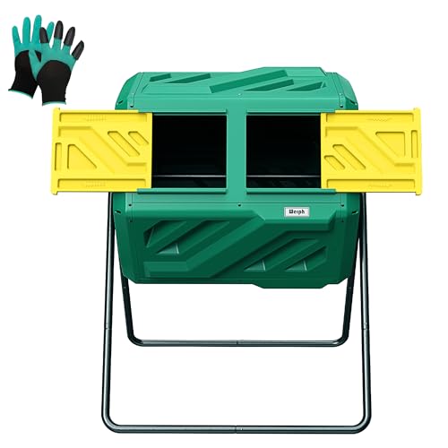 Werph 43 Gal Dual Chamber Compost Bin Tumbler for Backyard Garden, Green - color: Green