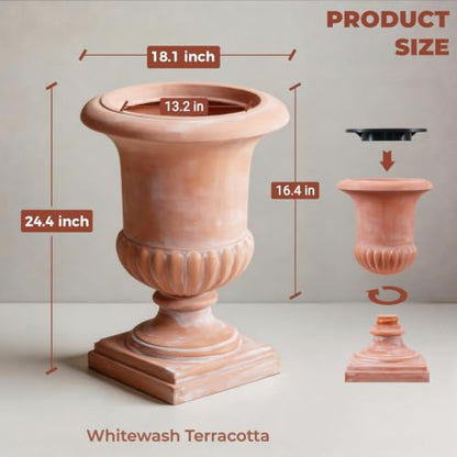 Roman Urn Planter - 24.4"H, Weathered Terracotta Finish (Plastic) - color: Terracotta