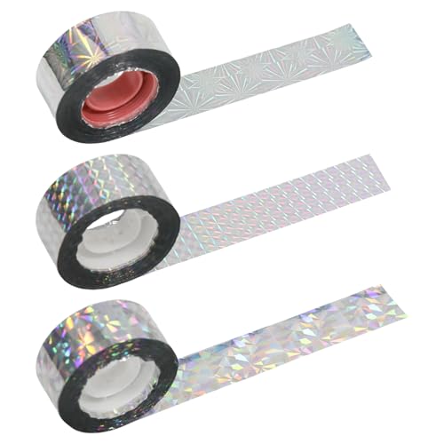 Pine & Linen 3pcs Reflective Bird Scare Tape Ribbon,3×262 Ft Holographic Ribbon Double Sided Flash Tape Birds Away,Visual Deterrent Device for Garden/Outdoor/Balcony