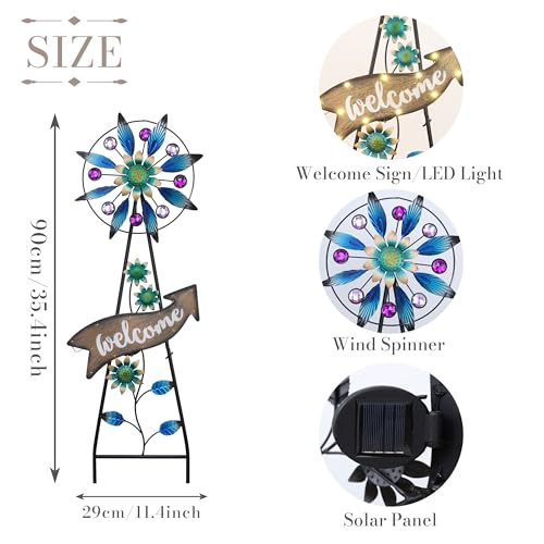TERESA'S COLLECTIONS Solar Metal Wind Spinner Garden Stake Mom Gift 35.4" - color: Blue, size: Large
