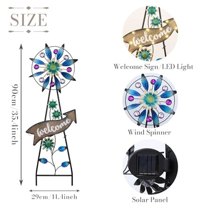TERESA'S COLLECTIONS Solar Metal Wind Spinner Garden Stake Mom Gift 35.4" - color: Blue, size: Large