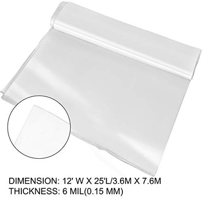 VEVOR Greenhouse Plastic Sheeting 12 x 25 ft, 6 Mil Thickness UV Resistant Clear Polyethylene Film, Hoop Green House Cover for Farms, Agriculture, Garden - size: 12 x 25 ft