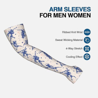 FREEHOTU Gardening Arm Sleeves for Women Men - color: Baseball Skeleton Skull Bats Cream