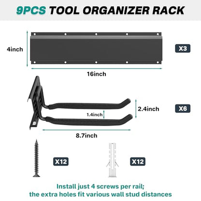 EVERHANGER Garage Tool Storage Organizer, Wall Mount Garden Tool Rack - size: 6Hooks