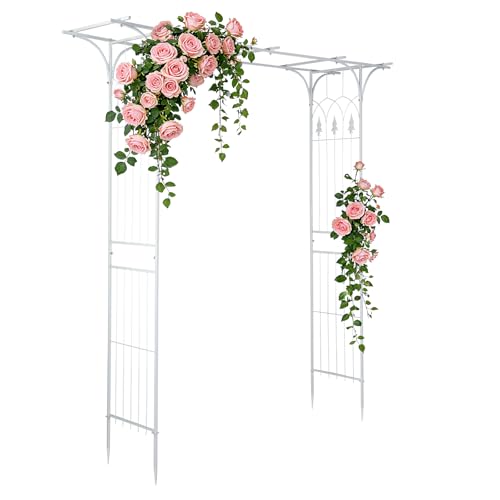 VINGLI Garden Arbor, Arch Archway for Wedding Ceremony Party, Steel Garden Trellis for Plant Climbing, Christmas Garden Decorations Arch for Garden, Backyard, Lawn, for Hallowmas (White) - color: White