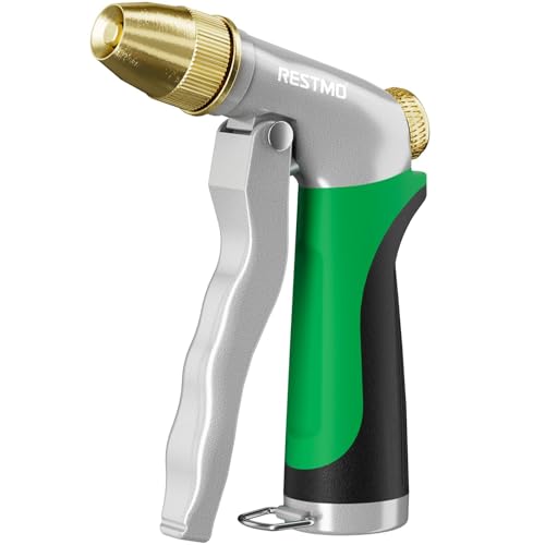 RESTMO Metal Water Hose Nozzle, High Pressure Garden Sprayer, Green - color: Green