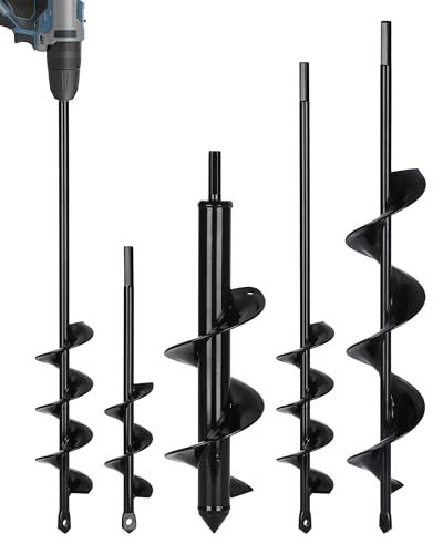 Auger Drill Bit for Planting 4 Pack, Fit 3/8" Hex Drill, Black - size: 1.6x8.6+3x12+2x14.5+2.6x16.5 inch