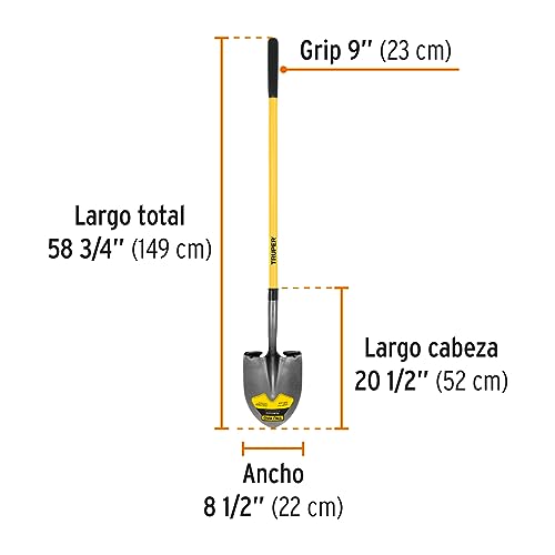 TRUPER PRL-F Long Handle Round Point Shovels Fiberglass 58" (147Cm)