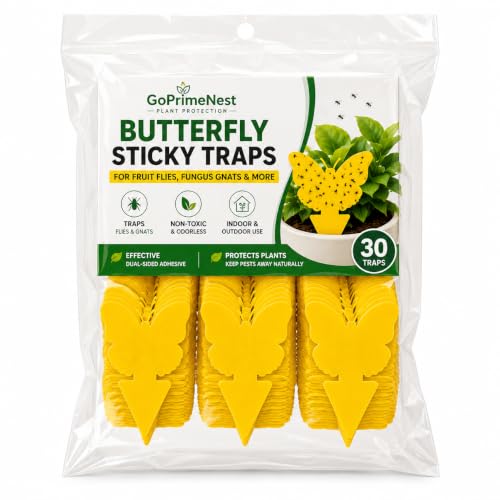 Butterfly Sticky Traps for Plants, 30 Pack Yellow Fungus Gnat Traps, Non-Toxic Sticky Bug Traps for Indoor Houseplants, Outdoor Garden, Fruit Flies, Whiteflies & Aphids