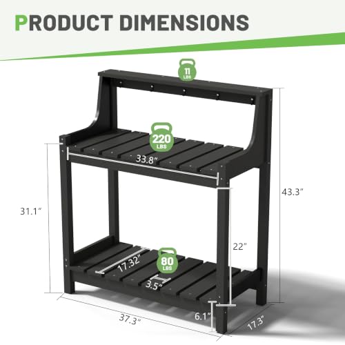 Outdoor HDPE Garden Potting Bench Weatherproof Potting Table Outside - color: Black