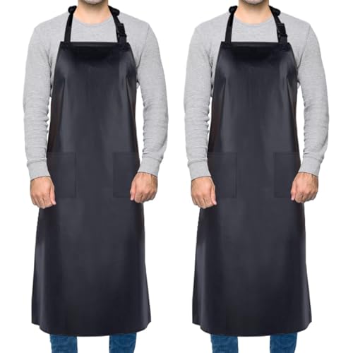 Homsolver 2 Pack Waterproof Dishwasher Rubber Adjustable Apron for Unisex - color: Black With Pockets