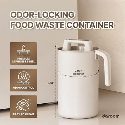 DAROOM Kitchen Compost Bin for Countertop, 1.6L Stainless Steel Food Waste Bin with Lid, Odor Blocking Kitchen Scrap Container