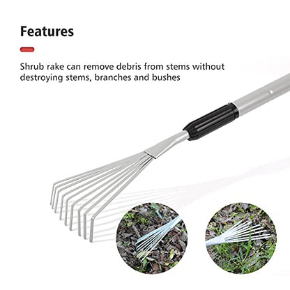 Extendable Handle Shrub Rake for Clean Debris Lawn Shrub Bush and Flowers