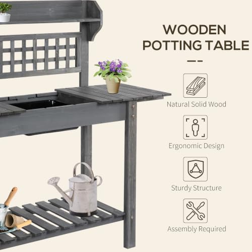 Outsunny Outdoor Potting Bench Table with Sliding Tabletop, Gray