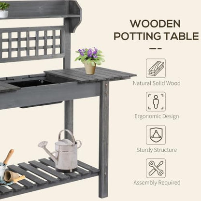 Outsunny Outdoor Potting Bench Table with Sliding Tabletop, Gray