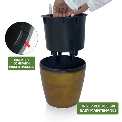 Dexceder 9x8 Self Watering Planter (Yellow Brown Gradient) - color: Yellow Brown, size: 9x8