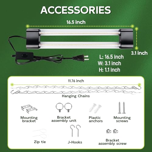 Hlite LED Grow Light 16 inch, Hanging Full Spectrum Linkable 4 Pack - color: Pinkish White, size: 4 x 20W SWITCH
