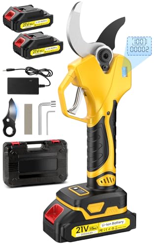 Electric Pruning Shears, Lopper 1.5-2.6 Inch,2 * 2000mAh 21V Battery, Professional Cordless Pruning Shears with LCD Display 1000W Brushless Motor Perfect for Tree Trimming Gardening, Garden Orchard - color: Yellow