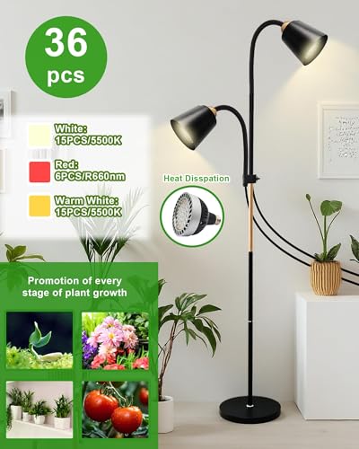 Standing Plant Grow Light, LED Growing Light Full Spectrum for Indoor Plants，4/8/12H Timer, 10-Level Brightness,Flow Grow Light for Tall Large Indoor Plants - size: Dual Head Bendable Light