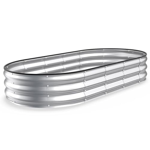 Kesfitt Raised Garden Bed, 6x3x1 FT Galvanized Steel Metal Raised Garden Bed, Oval Open-Bottom Design, 12-Inch Deep for Outdoor Vegetable & Herb Gardening, Silver - color: Silver, size: 6x3x1FT