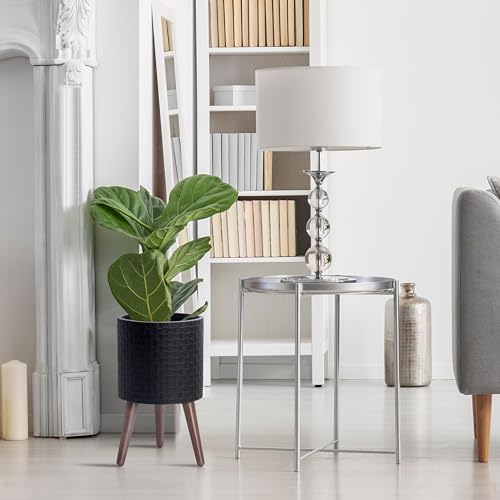 D'vine Dev Planter Pot with Wood Stand, 10 in, Matte Black, 88-Z-B-2 - color: Matte Black, size: Medium