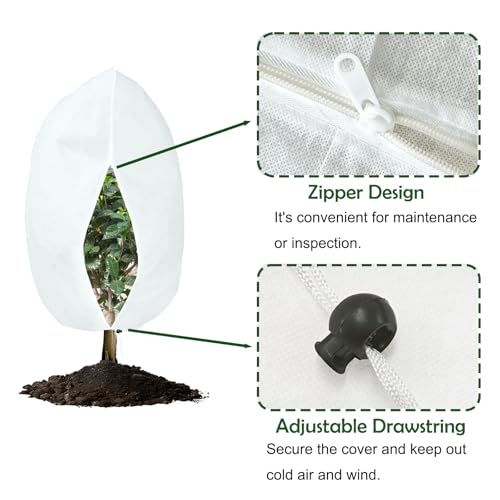 5-Pack Plant Cover Drawstring Tree Cover, Winter Freeze Plant Protection, Tree Jacket Frost Blanket for Outdoor Plants, 31.5" x 39.4" - size: 31"×40"