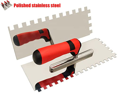 Stainless Steel Tile Tools Set 3PC, Trowel Concrete Tool, Notched Trowel