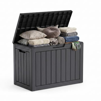 50 Gallon Outdoor & Indoor Deck Storage Box, Waterproof Lockable Patio Storage Container for Gardening Tools, Picnic Supplies, Easy to Assemble, Black
