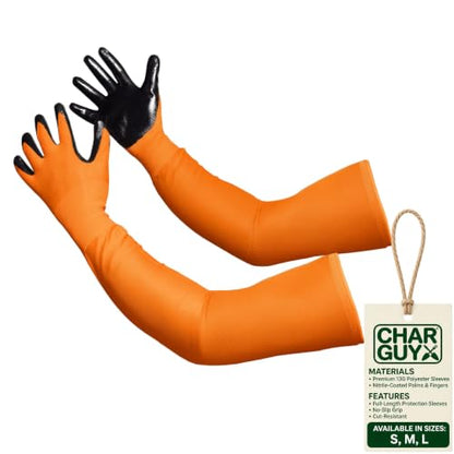 Long Sleeve Gardening Gloves Nitrile-Coated No Slip Grip Cut Proof - color: Orange, size: Small