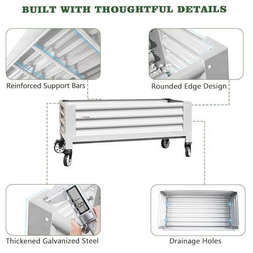 Anleolife Low-Profile Elevated Raised Garden Bed, Antique White - color: Antique White, size: 48x24x22 in