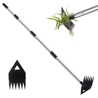Weed Puller Tool with Long Handle, Hoe Garden Tool & Weed Rake for Weeding - color: Black