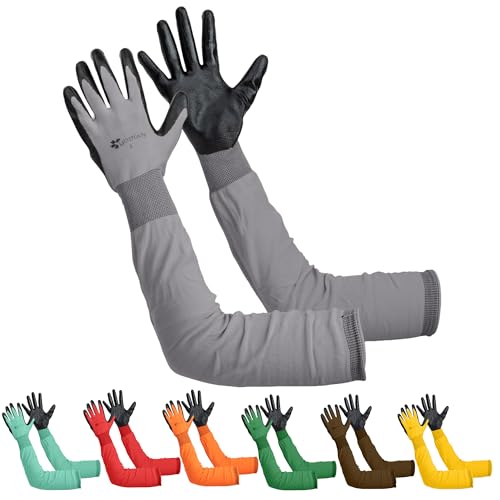 Long Sleeve Gardening Gloves for Women & Men, Long Cuff Garden Gloves - color: Black and Grey, size: Small