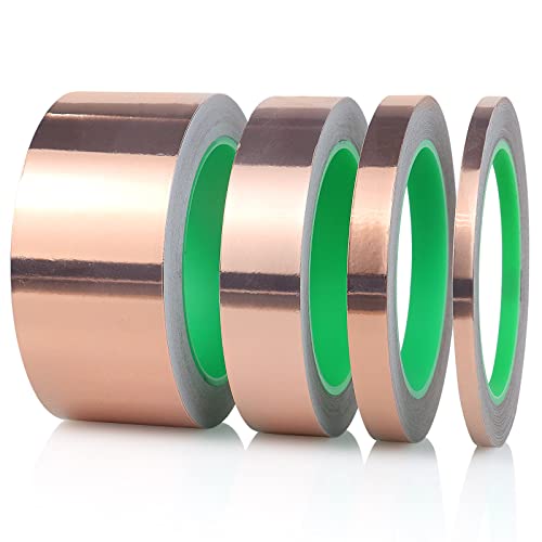 BOMEI PACK Copper Tape 4 Pack (1.97mil x 2inch, 1inch, 1/2inch, 1/4inch x 66ft) with Conductive Adhesive for Guitars and Shielding, Slugs,Stained Glass, Electrical Repairs, Grounding - size: 4 Pack, 2 Inch/1 Inch/1/2 Inch/1/4 Inch X 66 Ft