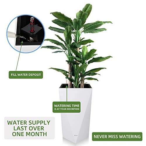 Dexceder 20 Inches Self Watering Tall Planter (White) - color: White, size: 20