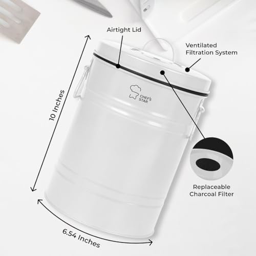 Chef's Star Countertop Compost Bin, Indoor Compost Bin, Small Composter, White, 0.8 Gallon, Metal - color: White