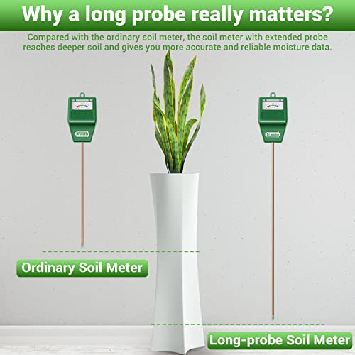 Dr.meter Long Probe Soil Moisture Meter Tester for Plants No Battery Needed - color: Green