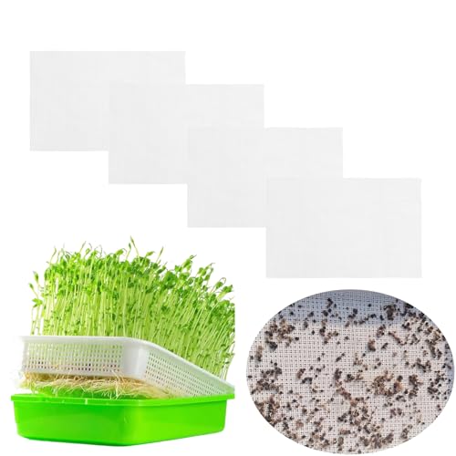 4 Pcs Seed Sprouting Mesh, Reusable Hydroponic Germination Pads for Microgreens Growing, 7.9" x 11.8" Silicone Seed Sprouting Mats, Trays NOT Included