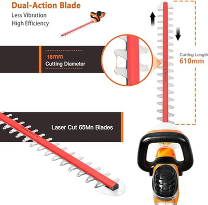 GARCARE Electric Hedge Trimmer Corded 4.8Amp 24inch Dual-Action Laser Blade - color: GHT08