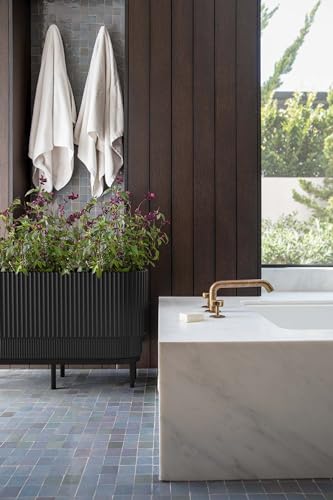 Veradek Demi Series Raised Long Planter - Wide Planter with Stand - color: Black/Black, size: 30 inch