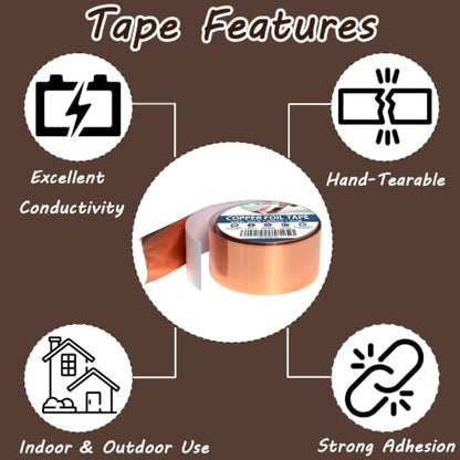 Copper Foil Tape (2inch X 33 FT) with Conductive Adhesive for Guitar and EMI Shielding, Crafts, Electrical Repairs,Grounding,Easy to Bend & Tear by Hand, Versatile Use