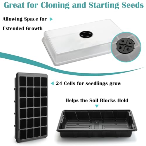 10-Pack Seed Starting Trays with Humidity Dome & Large 24-Cell 2" Plug Tray - color: Black, size: 10 Sets