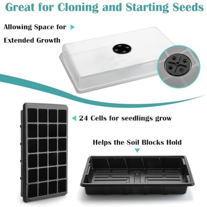 10-Pack Seed Starting Trays with Humidity Dome & Large 24-Cell 2" Plug Tray - color: Black, size: 10 Sets