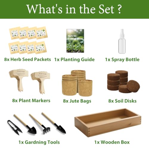 LUOJIBIE Indoor Herb Garden Kit, Complete Herb Starter Growing Kit with Seeds & Tools, Christmas Birthday Gifts for Women Men Mom Dad, House Warming New Home Kitchen Gifts for Girls Boys Plant Lovers