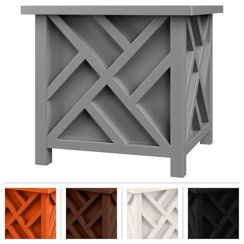 Pure Garden Lattice Design Outdoor Planter Box, Gray, 15.5” Square 16.5” - color: Gray