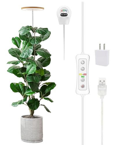 yadoker Plant Grow Light, LED Growing Light Full Spectrum for Indoor Plants, Paired with a Soil Tester,Height Adjustable, Automatic Timer, 5V Low Safe Voltage,Idea for Large Plant Light - color: Bamboo ST, size: 1 Pack