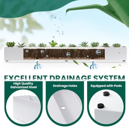 Window Sill Planter Box 32 in, Trough Rectangle Planter, White - color: White