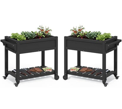 SERWALL Raised Garden Bed on Wheels with Storage Shelf Set of 2,Black - color: Black, size: 2 Pack