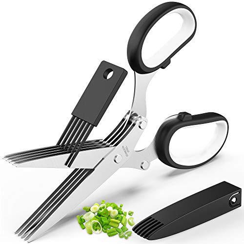 Herb Scissors with 5 Blades and Cover, New Kitchen Gadget 2026 - color: Black