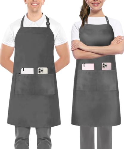Utopia Kitchen Bib Aprons 2 Pack Adjustable With 2 Pockets - color: Grey